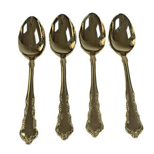 1847 Rogers Bros E.P. Korea Gold Plate Spring Flowers 4 Vtg Tsp Tea Spoons MCM
